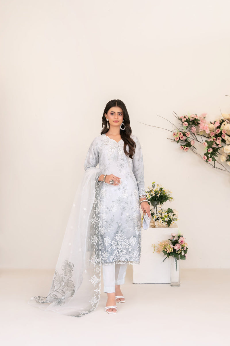 3 Piece-Stitched Organza Collection by Tawakkal Fabrics