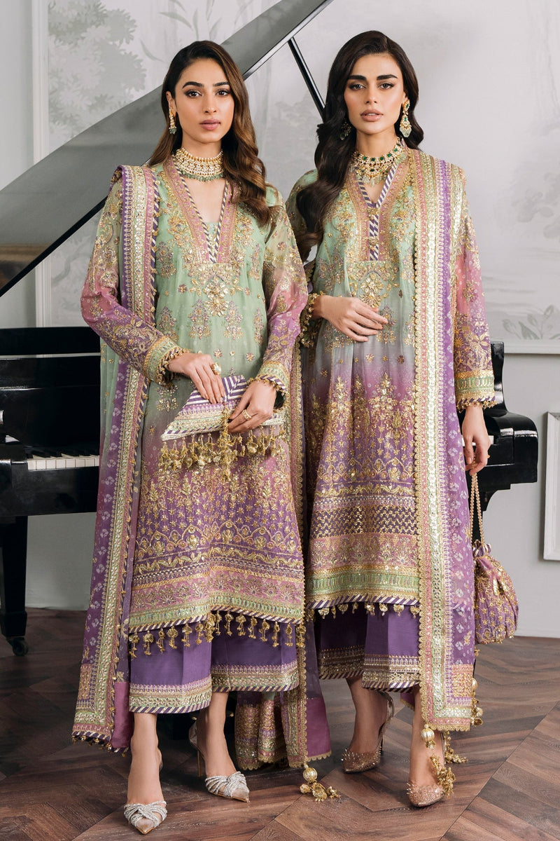Back on Demand! Baroque stitched Chiffon Suit with Silk Trouser