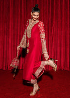 Silk Suit with Heavy Embroidery & Net Dupatta