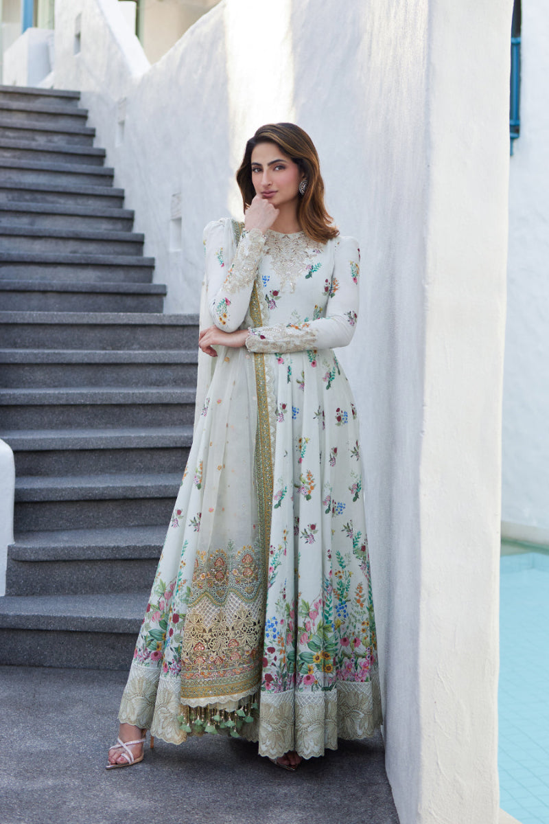 03-Piece Lawn Frock With Organza Dupatta