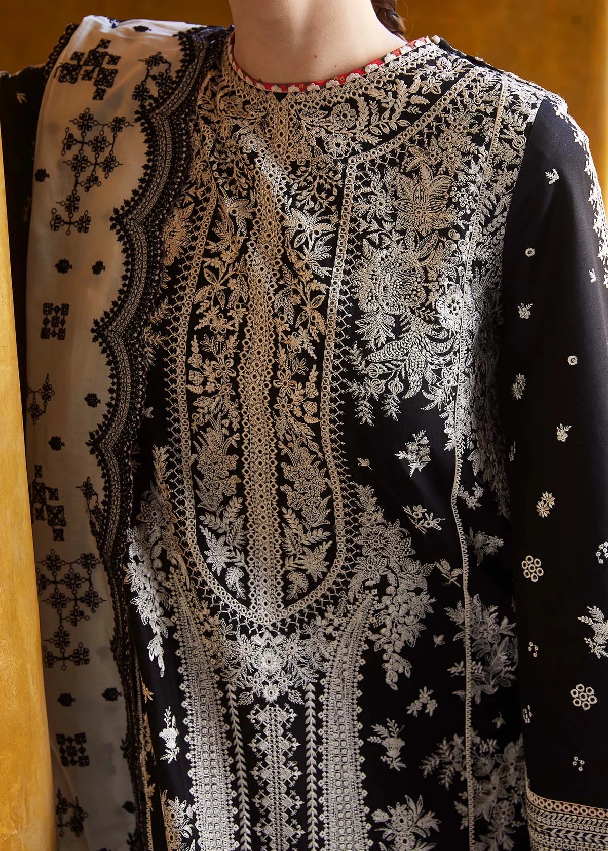 03-Piece Cotton Suit With Embroidery - Ready To Wear