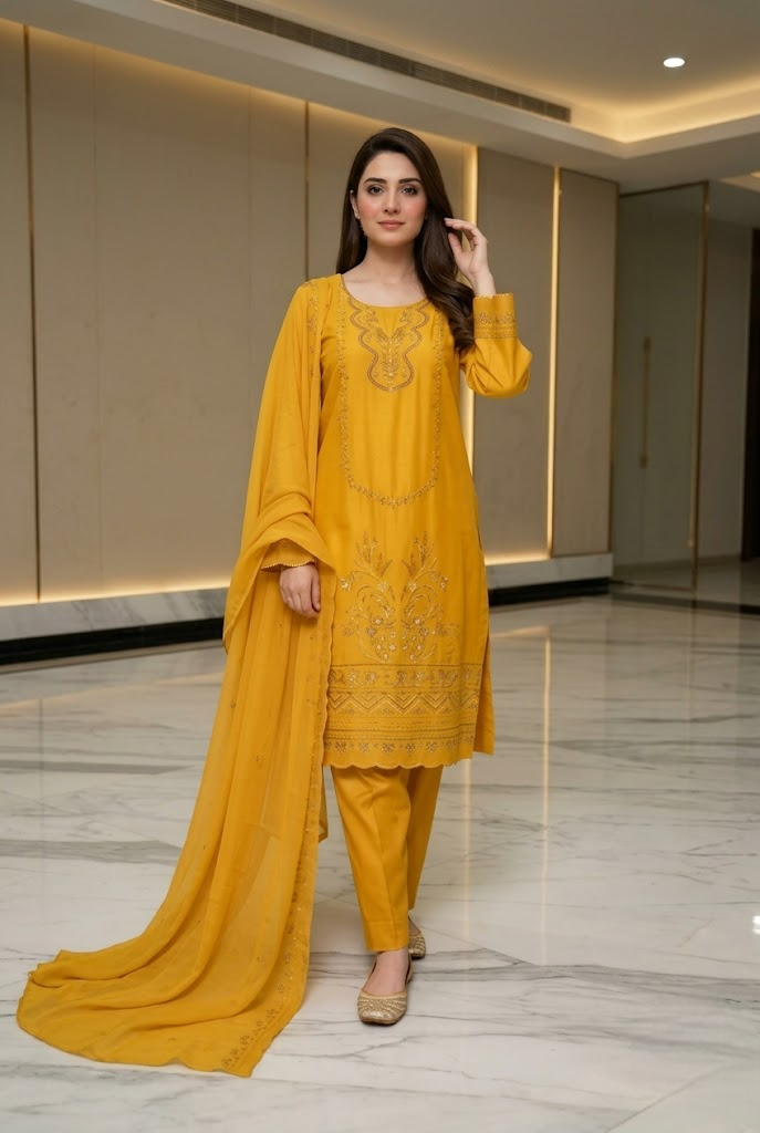 03-Piece Chikankari Embroidered Suit | Ready To Wear