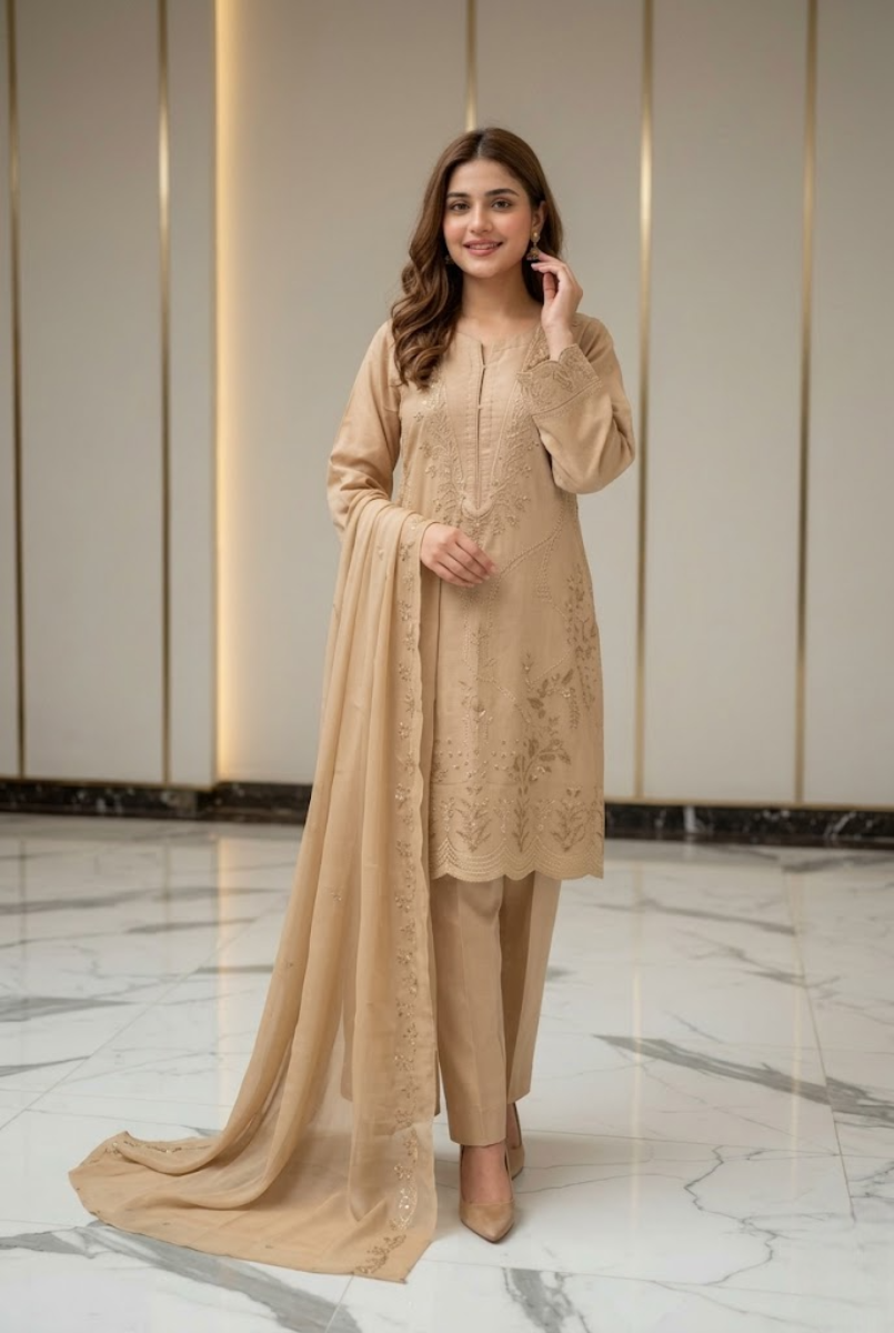 03-Piece Chikankari Embroidered Suit | Ready To Wear