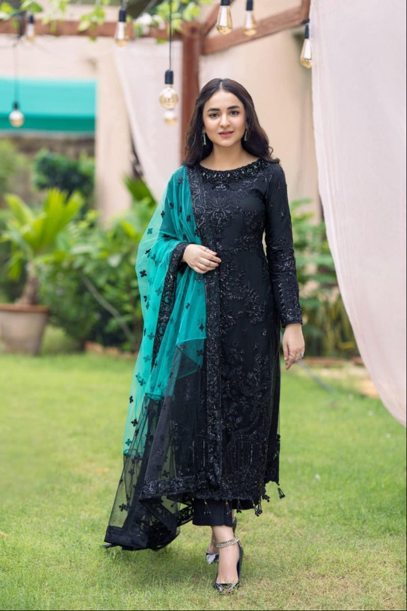 3 Piece  Stitched  Net Suit - Ready to Wear