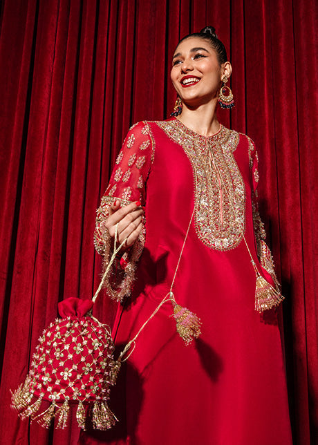 Silk Suit with Heavy Embroidery & Net Dupatta