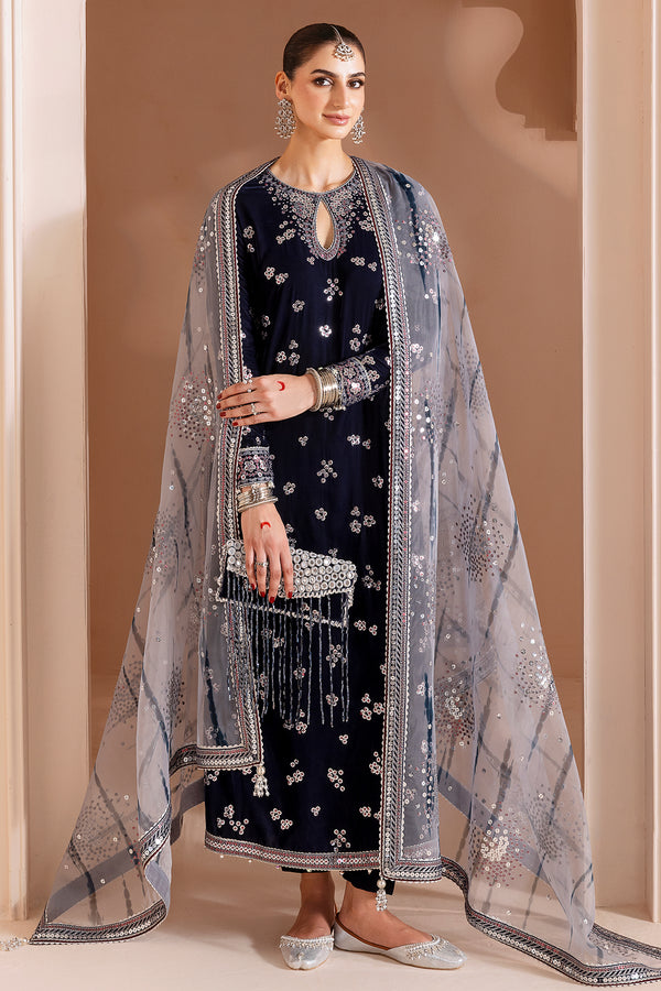 03-PIECE EMBROIDERED VELVET SUIT READY TO WEAR