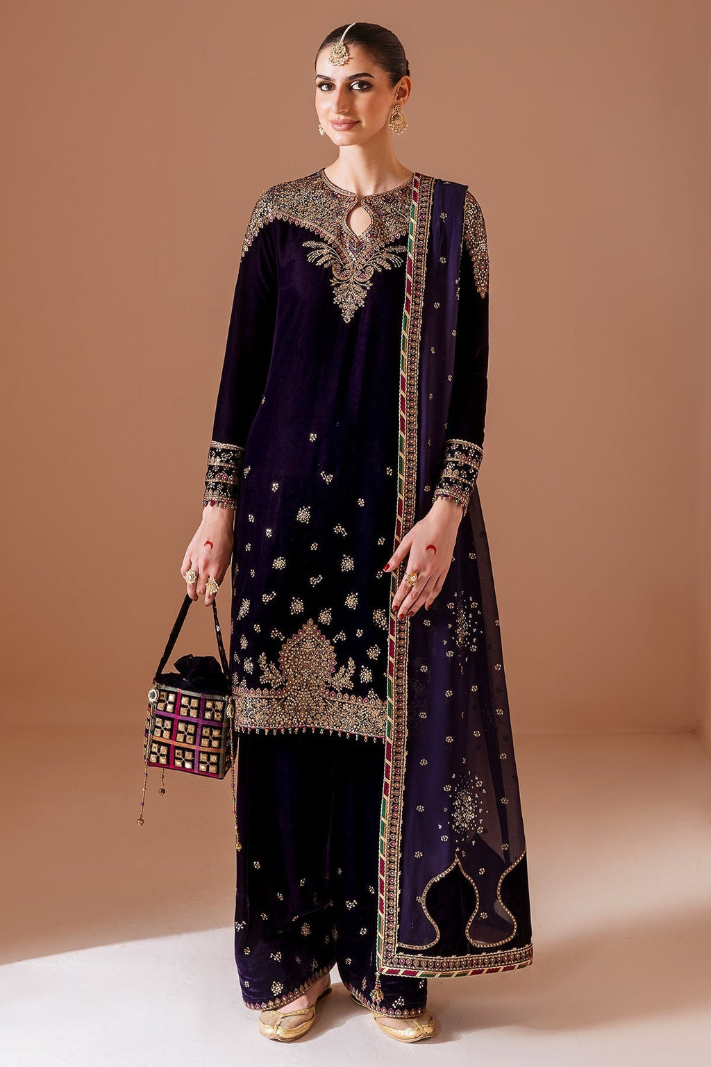 3 Piece Stitched  Valvet Suit - Ready to Wear