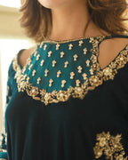 03-Piece Velvet Embroidered Suit With Organza Dupatta