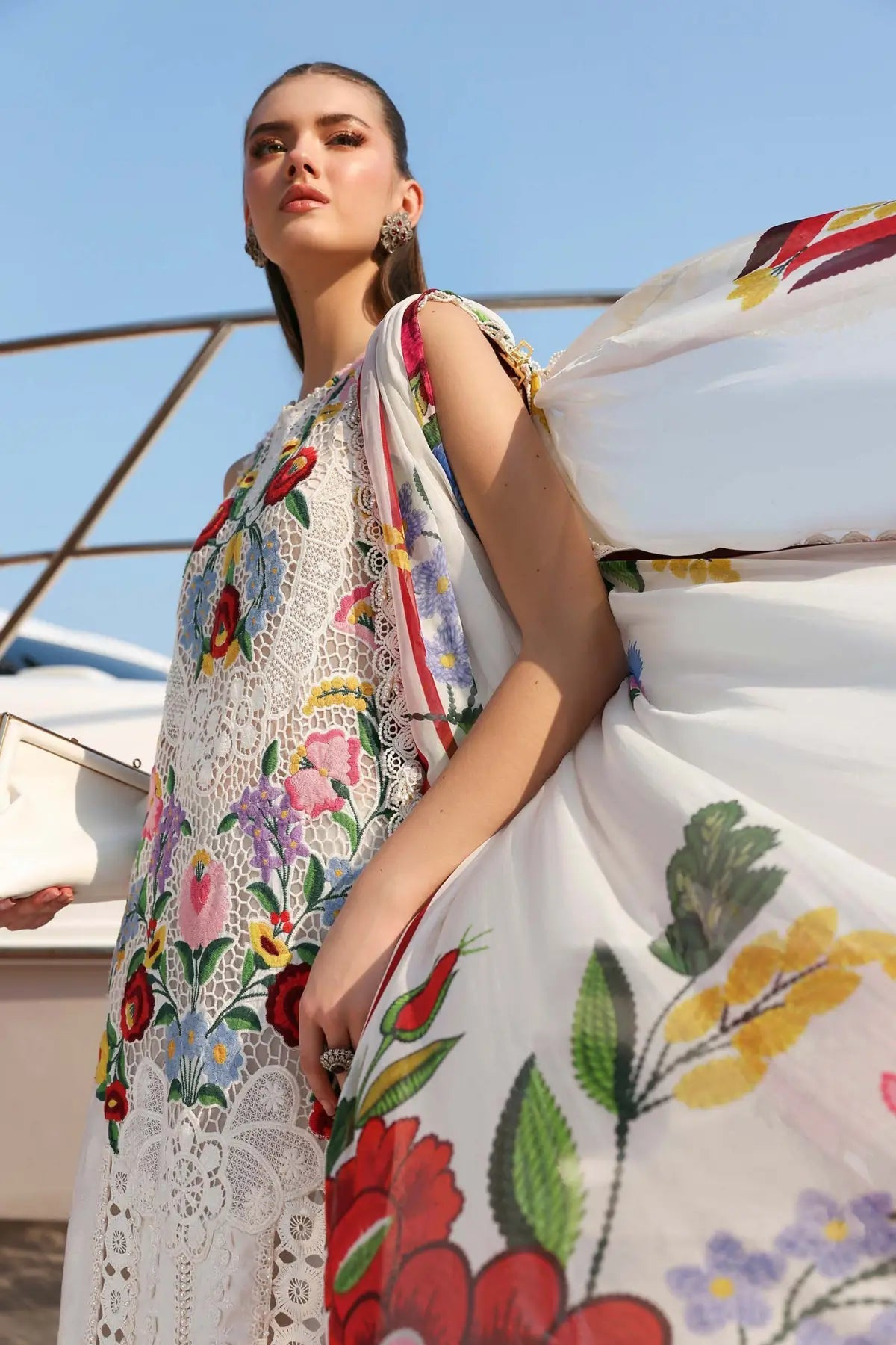 Blossom Luxe: 3-Piece Floral Embroidered Silk Dress