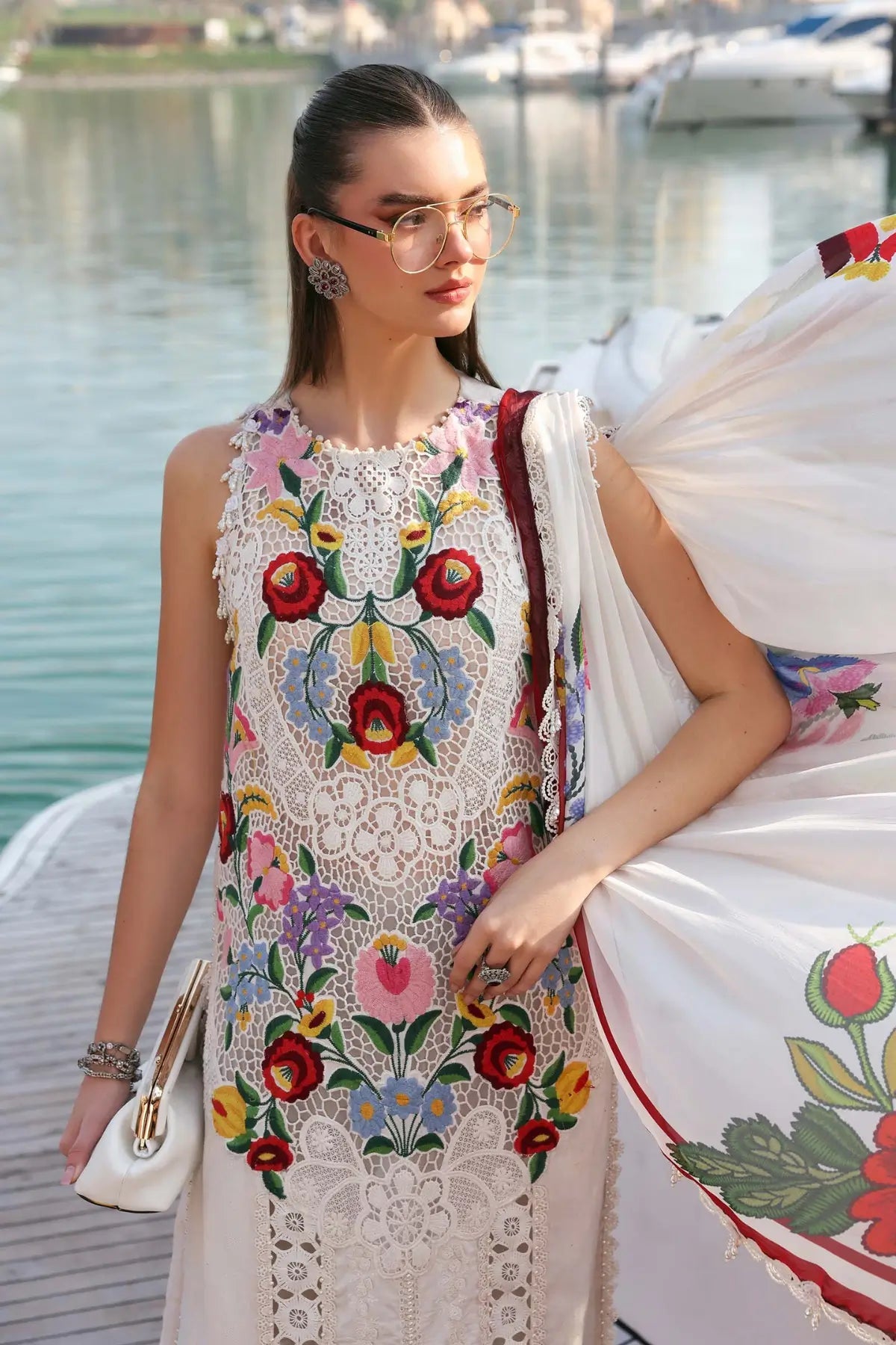 Blossom Luxe: 3-Piece Floral Embroidered Silk Dress