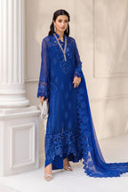 Royal Blue Embellished Chiffon Evening Gown – Elegant Floral Embroidered Occasion Wear