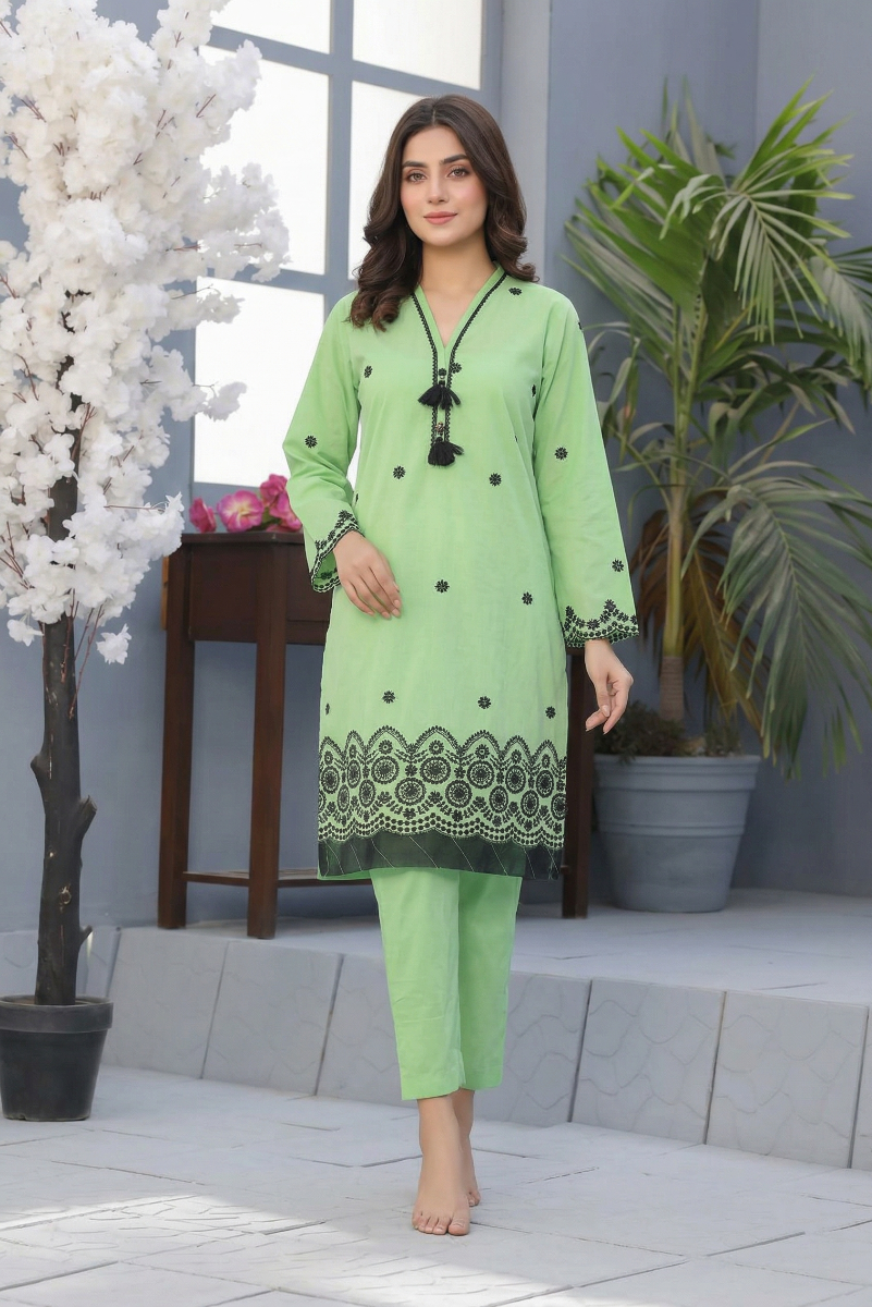 02-Piece Lawn Suit With Embroidery - Ready To Wear