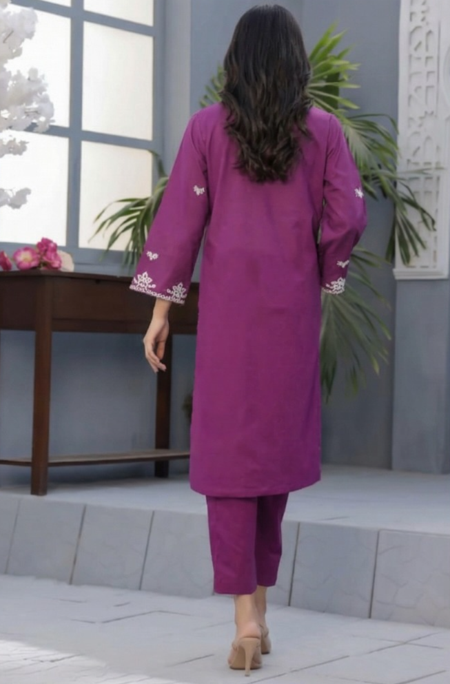 02-Piece Lawn Suit With Embroidery - Ready To Wear