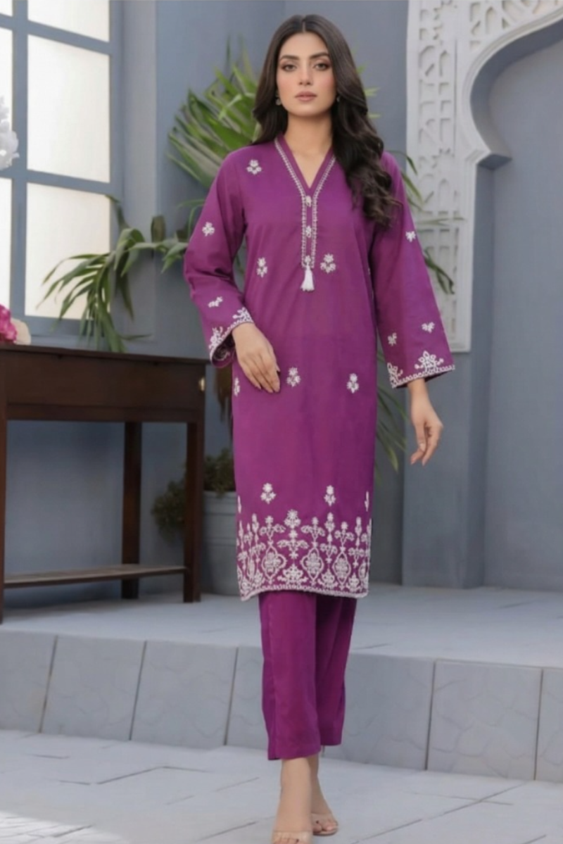 02-Piece Lawn Suit With Embroidery - Ready To Wear