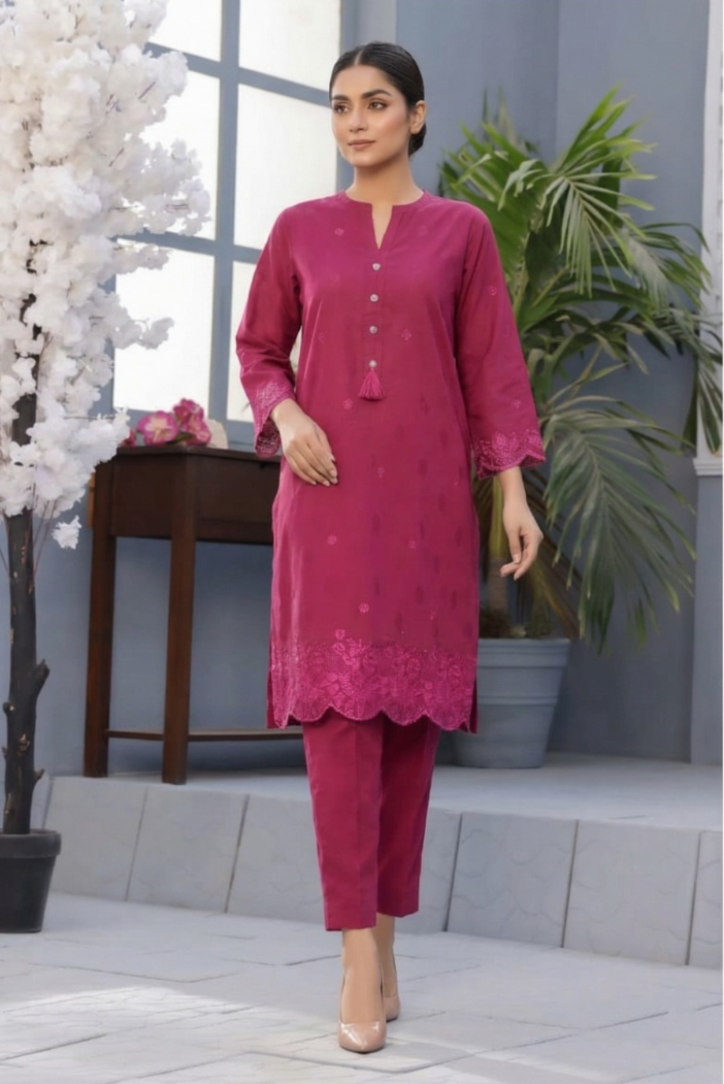 02-Piece Lawn Suit With Embroidery - Ready To Wear