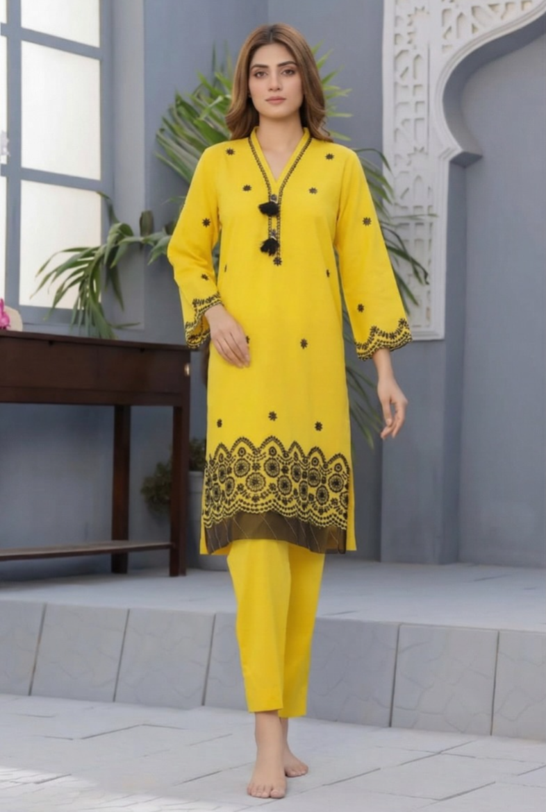 02-Piece Lawn Suit With Embroidery - Ready To Wear