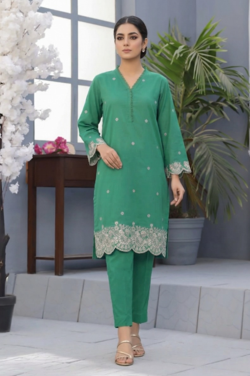 02-Piece Lawn Suit With Embroidery - Ready To Wear