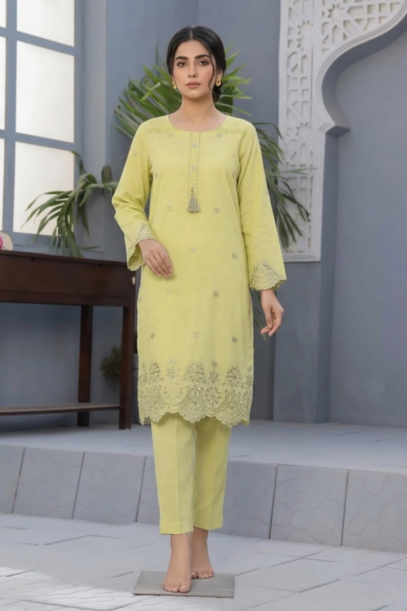 02-Piece Lawn Suit With Embroidery - Ready To Wear