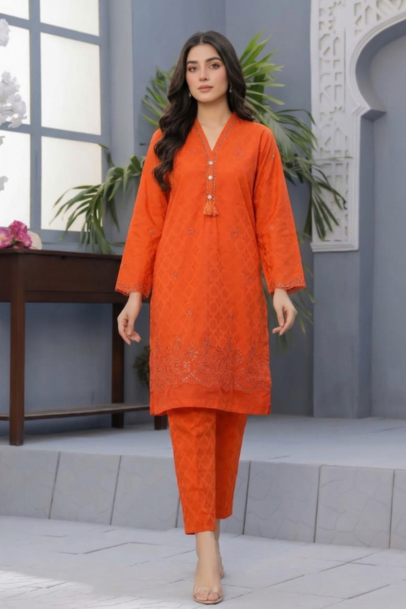 02-Piece Lawn Suit With Embroidery - Ready To Wear