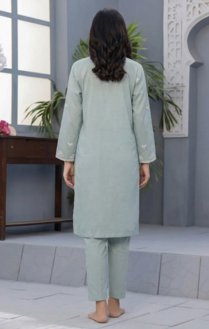 02-Piece Lawn Suit With Embroidery - Ready To Wear