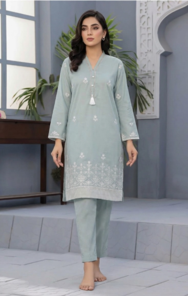 02-Piece Lawn Suit With Embroidery - Ready To Wear
