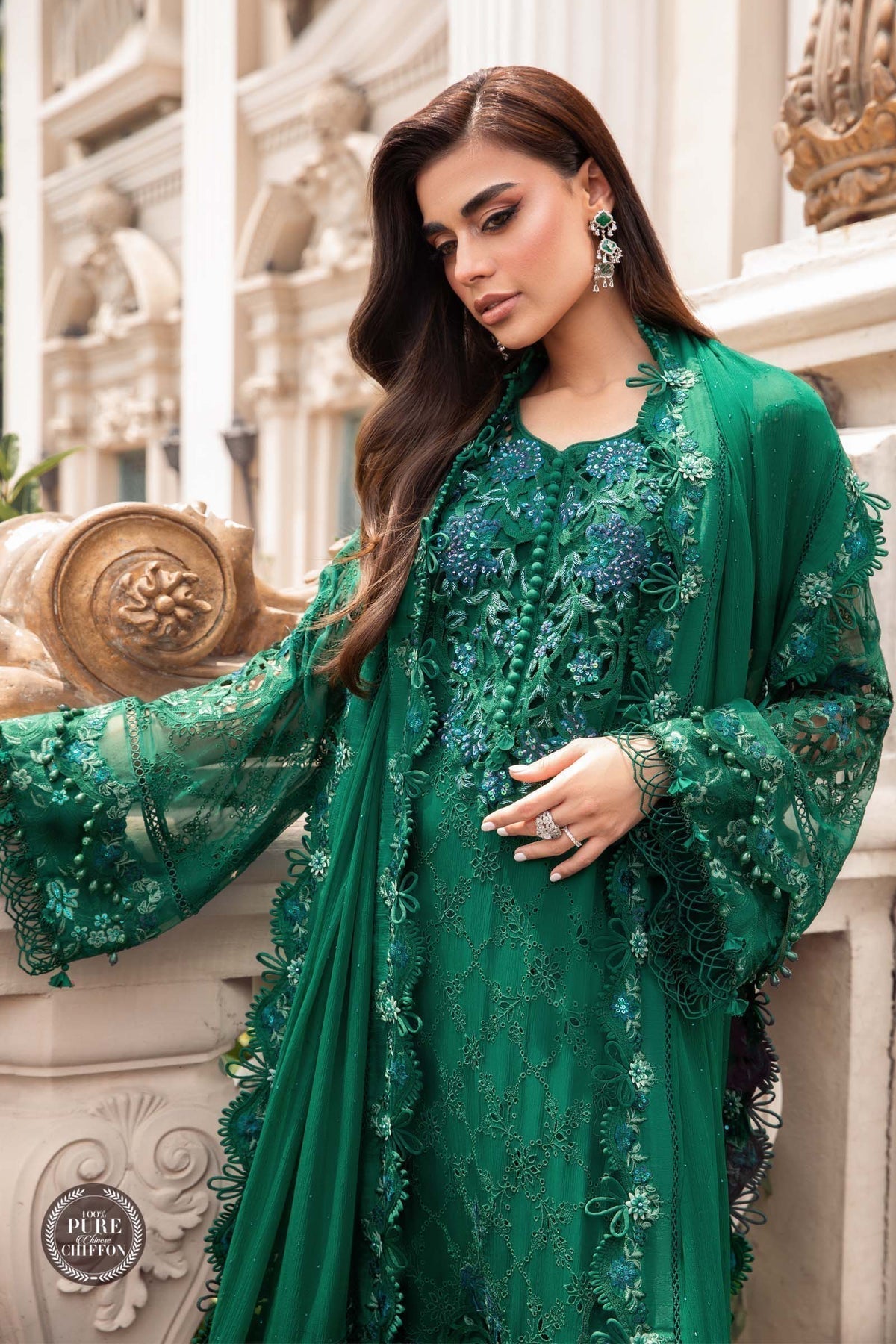 . Stitched Chiffon | Emerald Green Regular