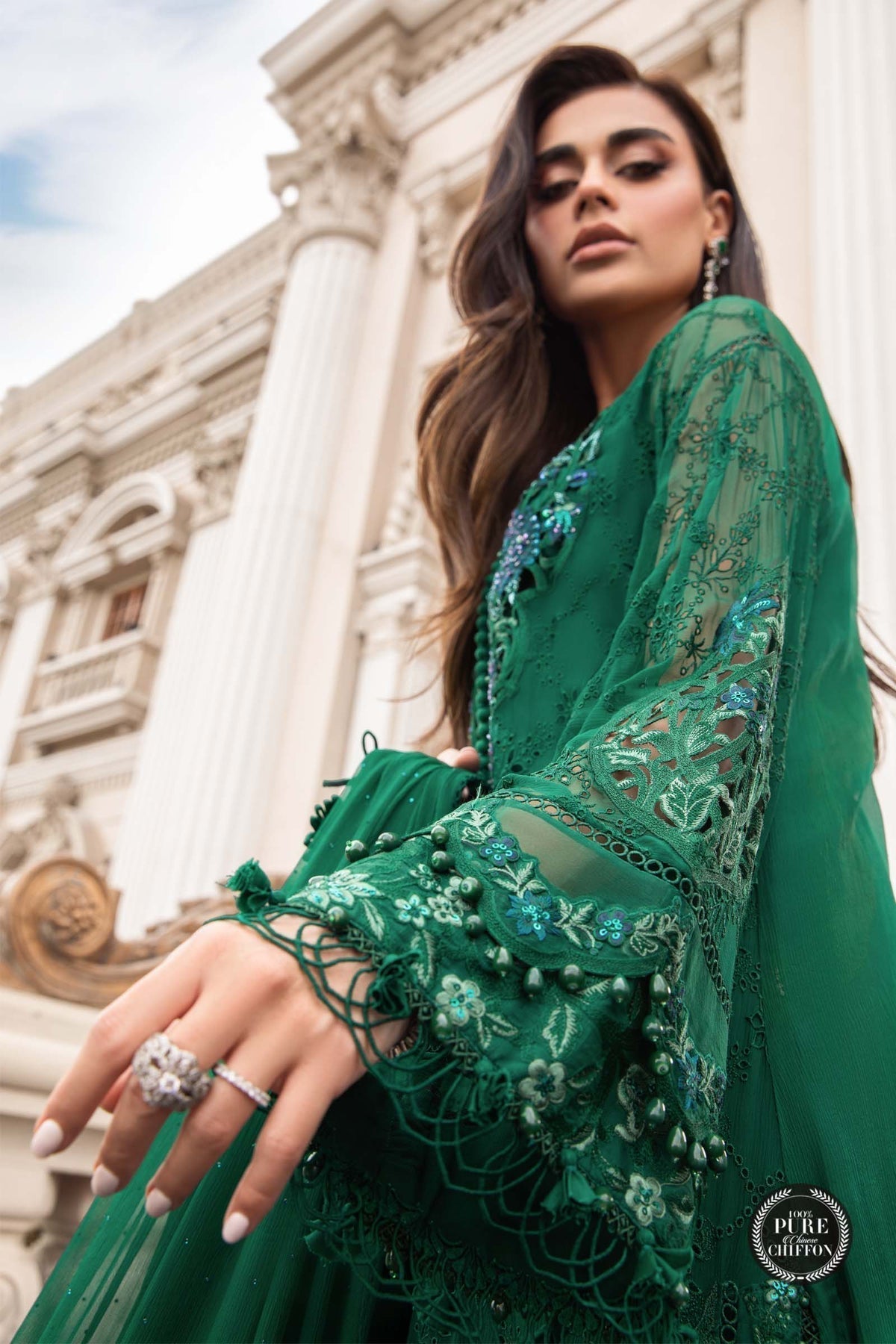 . Stitched Chiffon | Emerald Green Regular