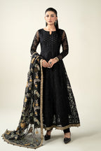 MARIA B Luxury Black Embroidered Net Maxi with Heavy Embellished Dupatta