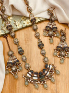 Elegant Long Mala Necklace Set with Mother of Pearl
