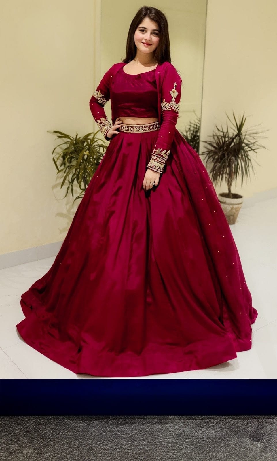 03-Piece Shamoze Silk & Chiffon Partywear Gown - Ready To Wear