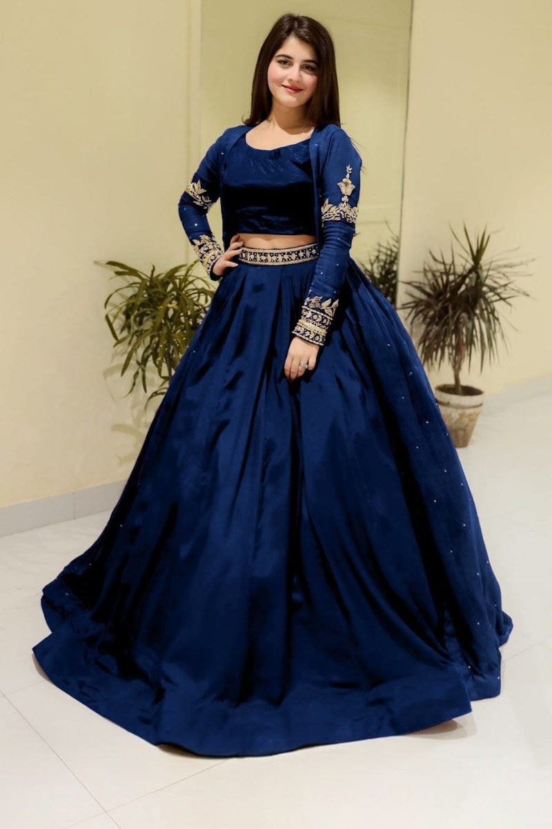 03-Piece Shamoze Silk & Chiffon Partywear Gown - Ready To Wear