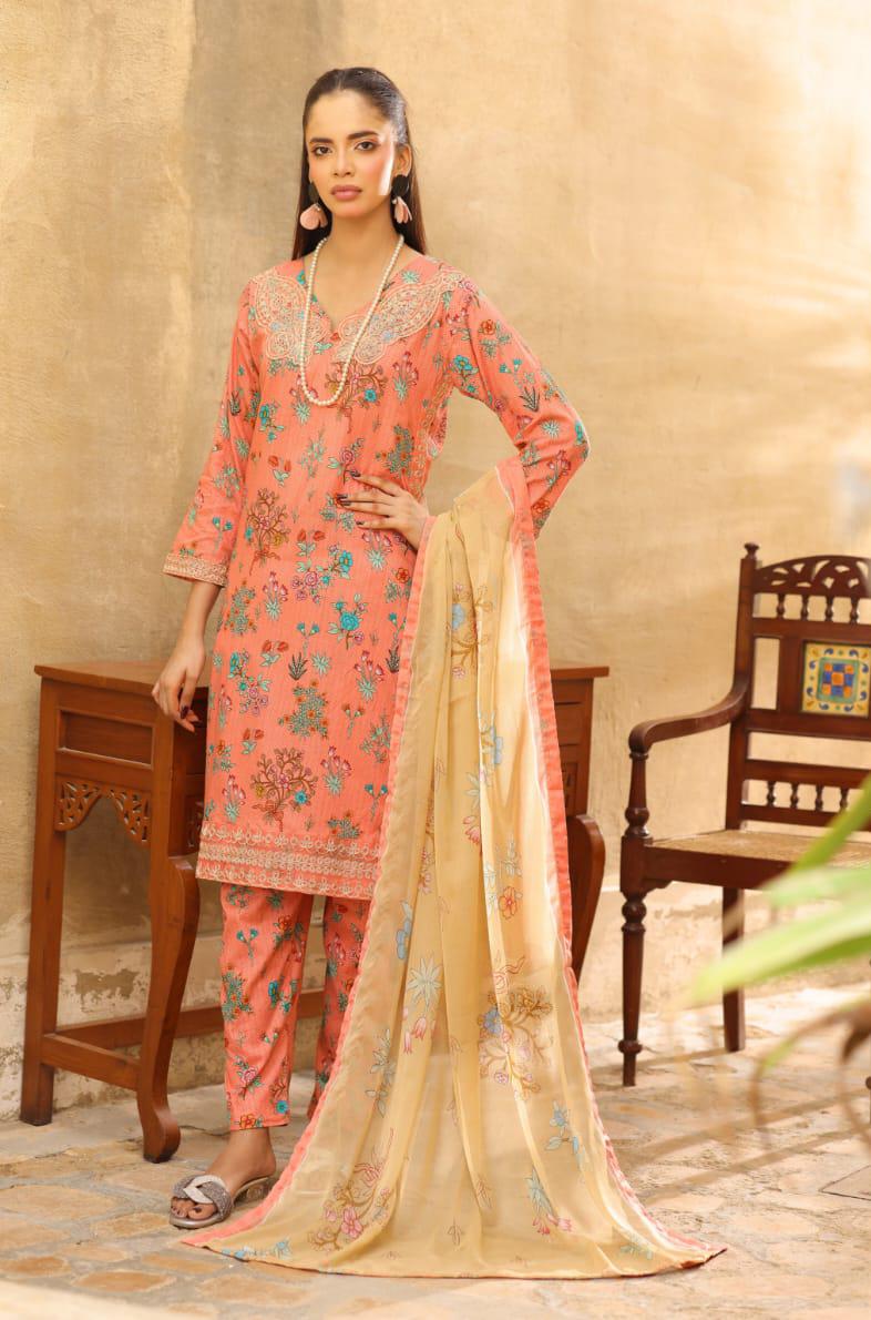 03-Piece Printed Lawn Suit - Ready To Wear
