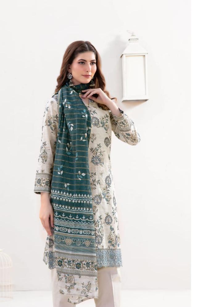 03-Piece Printed Lawn Sit - Ready To Wear