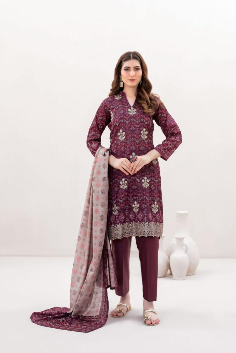 03-Piece Printed Lawn Sit - Ready To Wear