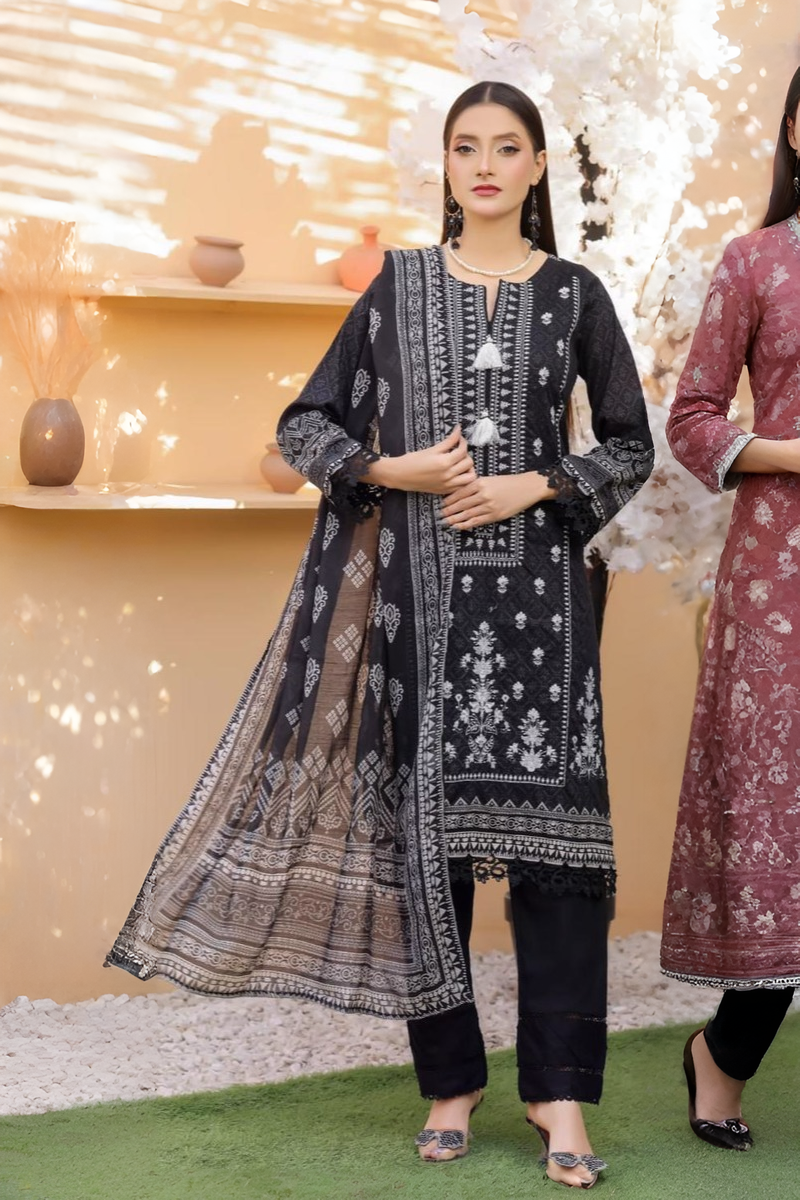 03-Piece Lawn Suit With Embroidery - Ready To Wear