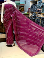 Chiffon Saree With Korean Stones & Pulse Work