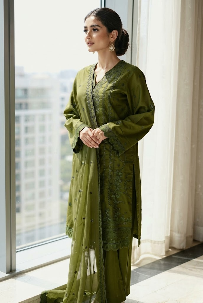 03-Piece Chikankari Embroidered Suit | Ready To Wear