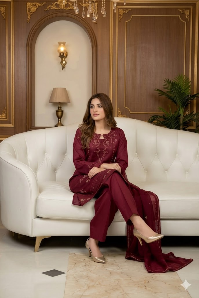 03-Piece Chikankari Embroidered Suit | Ready To Wear