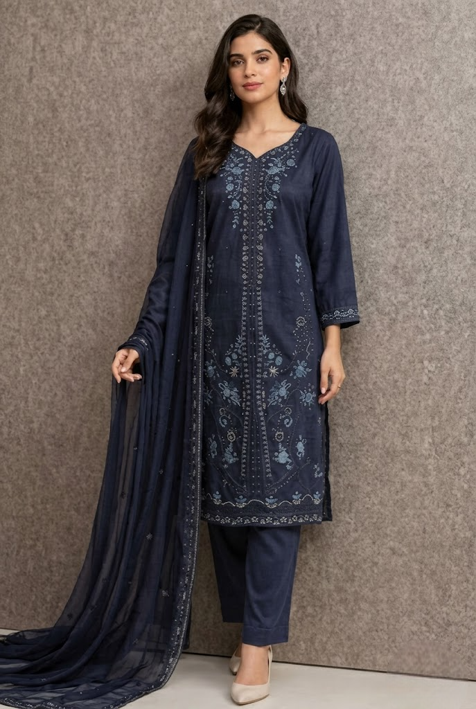 03-Piece Chikankari Embroidered Suit | Ready To Wear