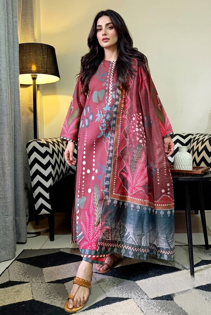 03-Piece Swiss Lawn Suit - Ready To Wear