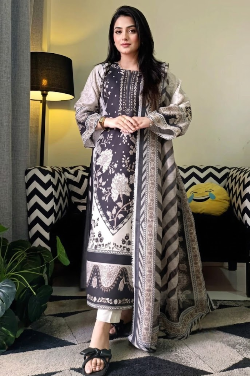 03-Piece Swiss Lawn Suit - Ready To Wear