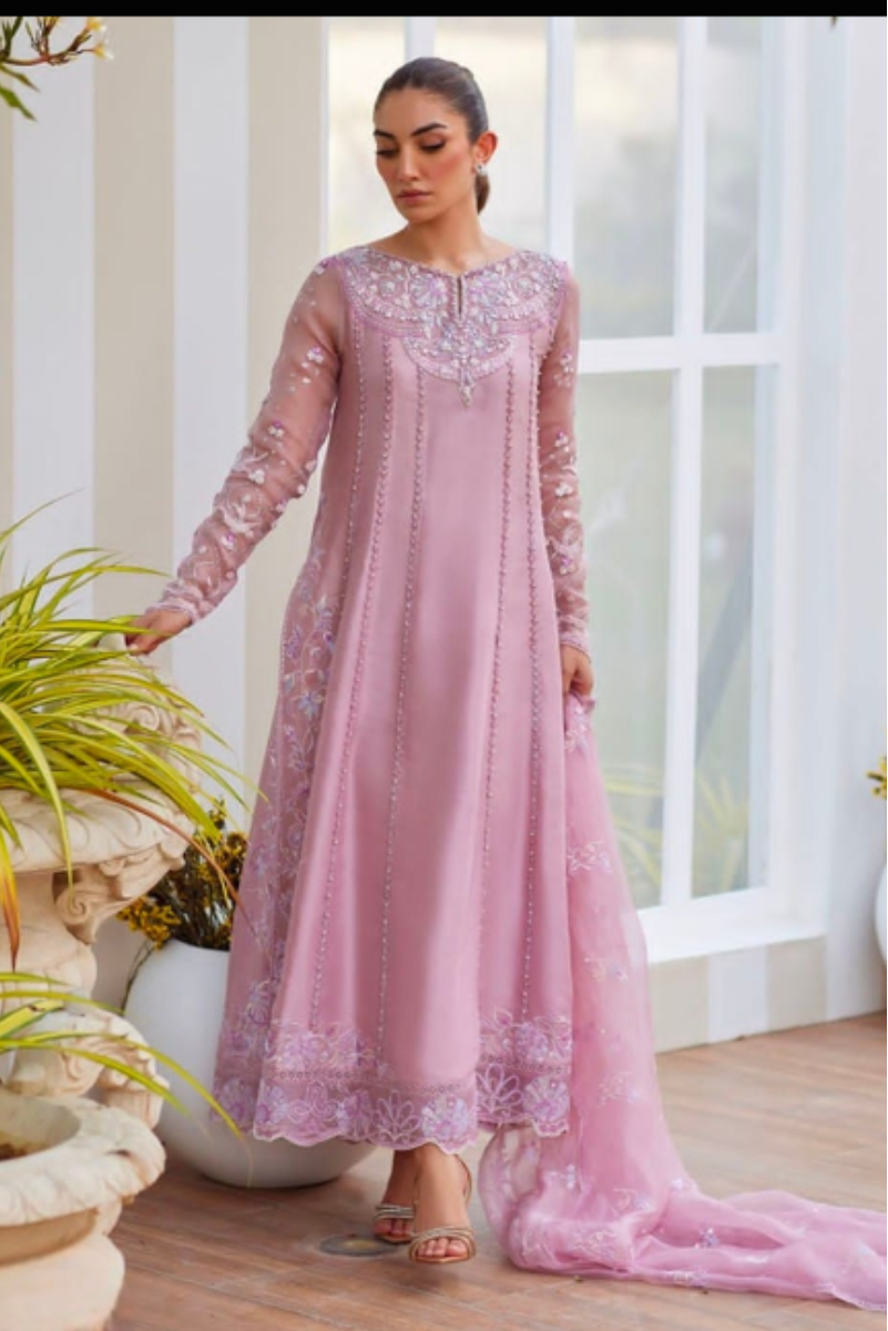 Luxury Pakistani Embroidered Chiffon Dress | Lavender 3-Piece Formal Festive Wear