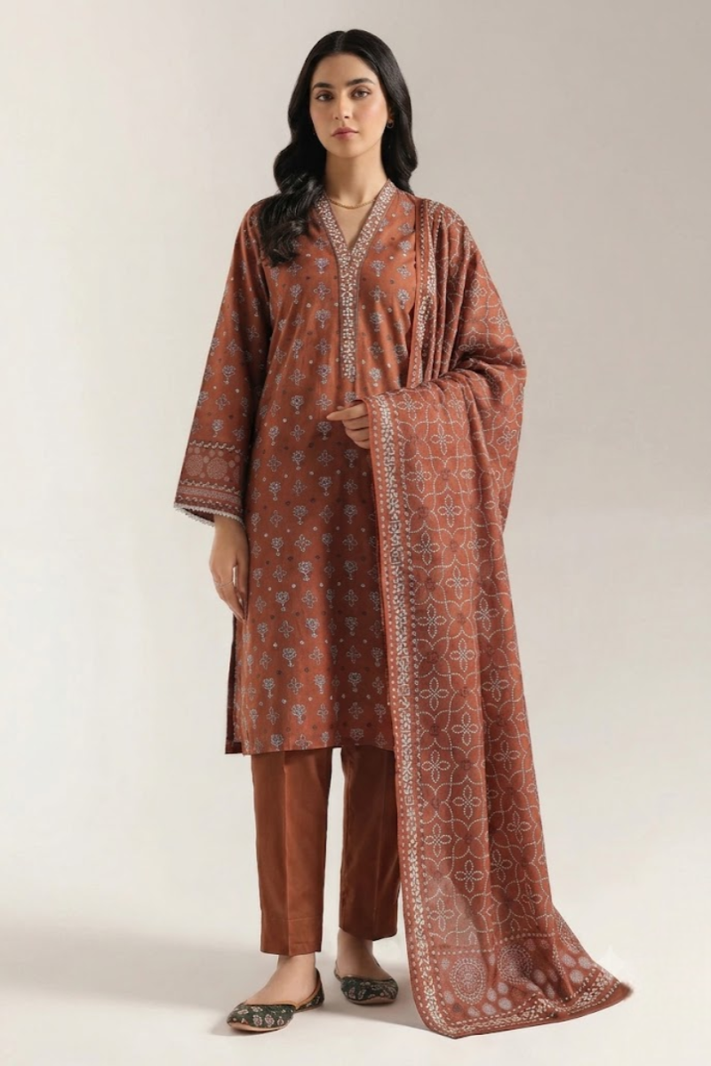03-Piece Printed Lawn Suit - Ready To Wear