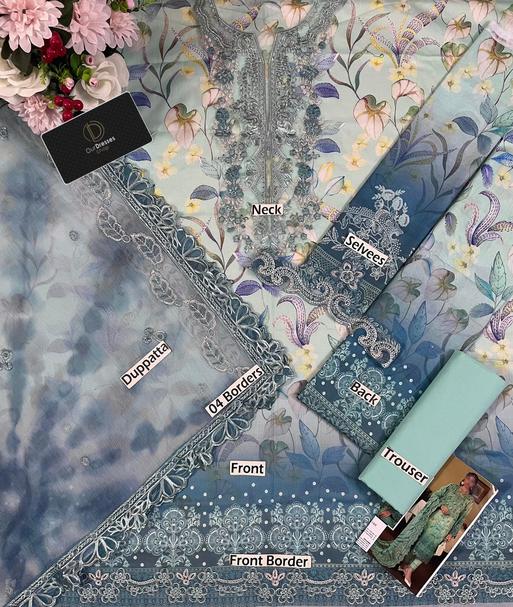 3 Piece Printed Lawn Suit With Chiffon Dupatta
