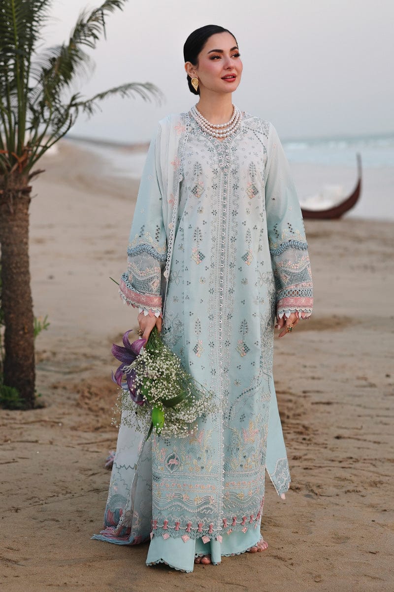 3-Piece Luxury Embroidered Cotton Suit with Soft Chiffon Dupatta - Mint Blue