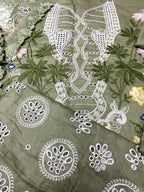 Sage Green Luxury Embroidered Cotton Suit with Net Khaddi Dupatta