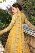 Luxury Mustard Yellow Embroidered Pakistani Bridal Maxi with Handcrafted Dupatta & Wide-Leg Trousers