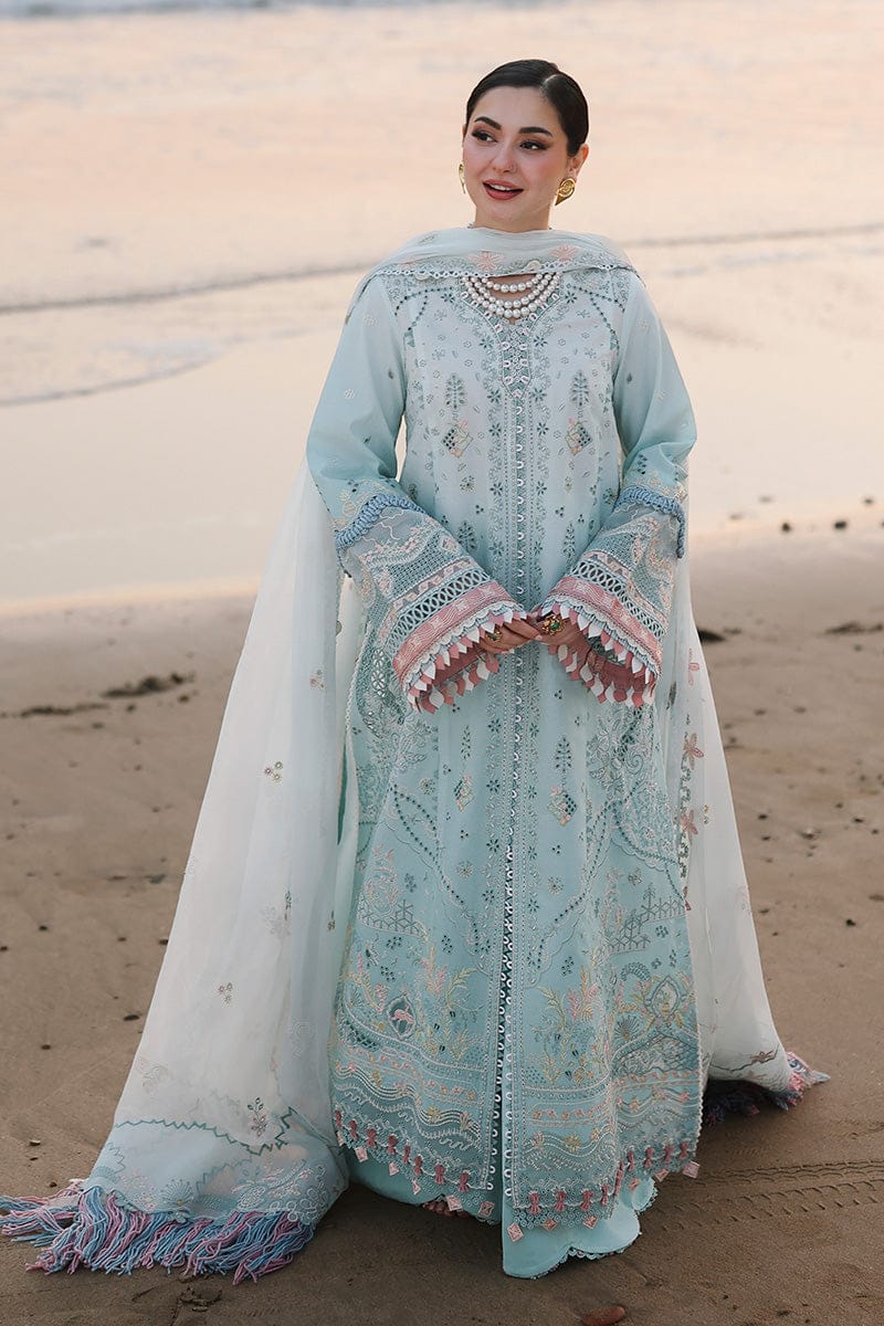 3-Piece Luxury Embroidered Cotton Suit with Soft Chiffon Dupatta - Mint Blue