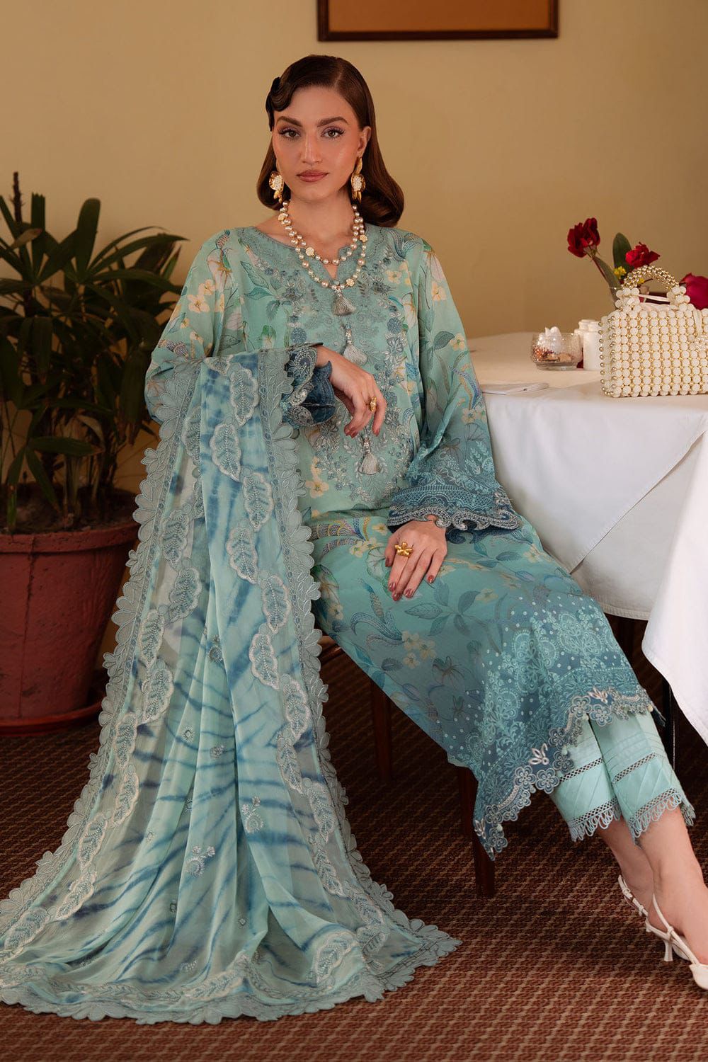 3 Piece Printed Lawn Suit With Chiffon Dupatta
