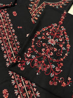 Elegant Embroidered Black Cambric Cotton Kurta with Semi-Chiffon Dupatta